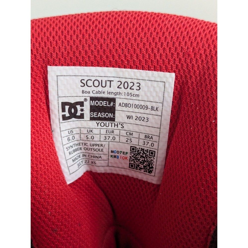 DC Scout 2023 Youth Snowboard Boots Size 6 Black / Red - BOA Closing - Excellent - Picture 4 of 5